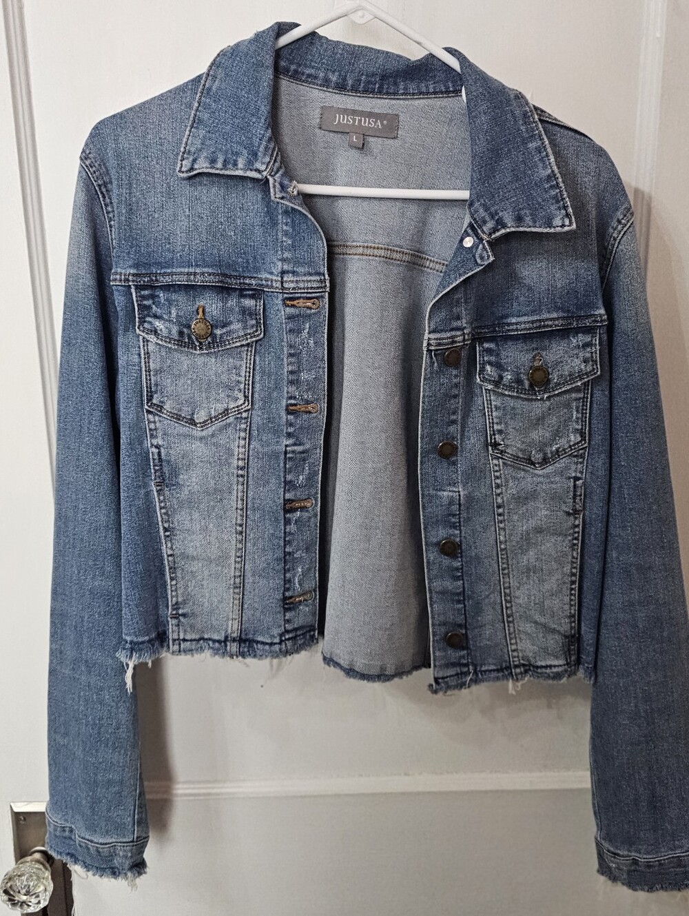 Just USA Cropped Jean Jacket, Sz L, Like New